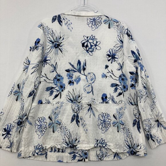 Habitat Large Blue White Floral Cotton Textured Long Sleeve Button Down Relaxed - Picture 10 of 11